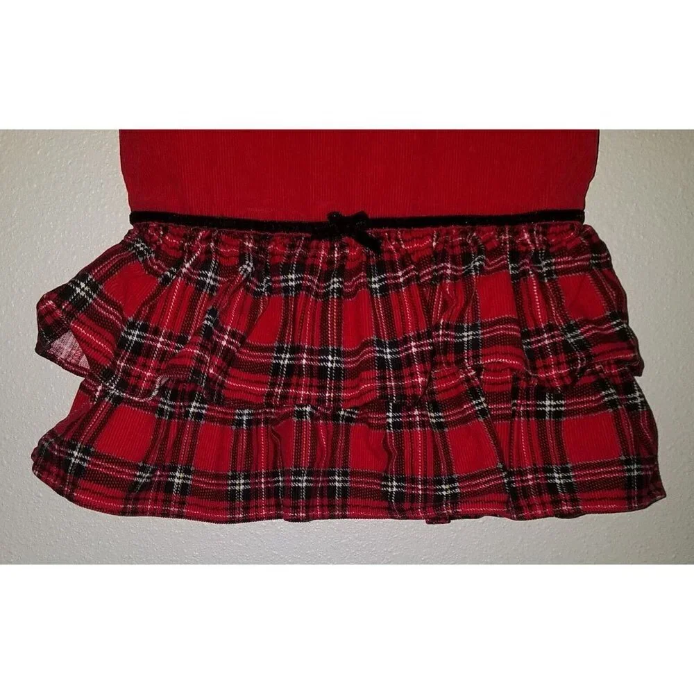 Scottie Dog Red Corduroy Dress Toddler 2T Valentine's Day Heart Plaid Skirt